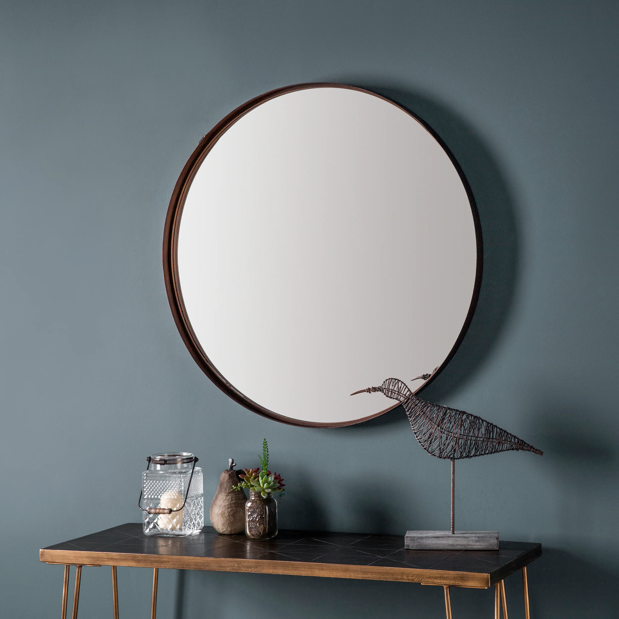 Amos Aged bronze finish round mirror
