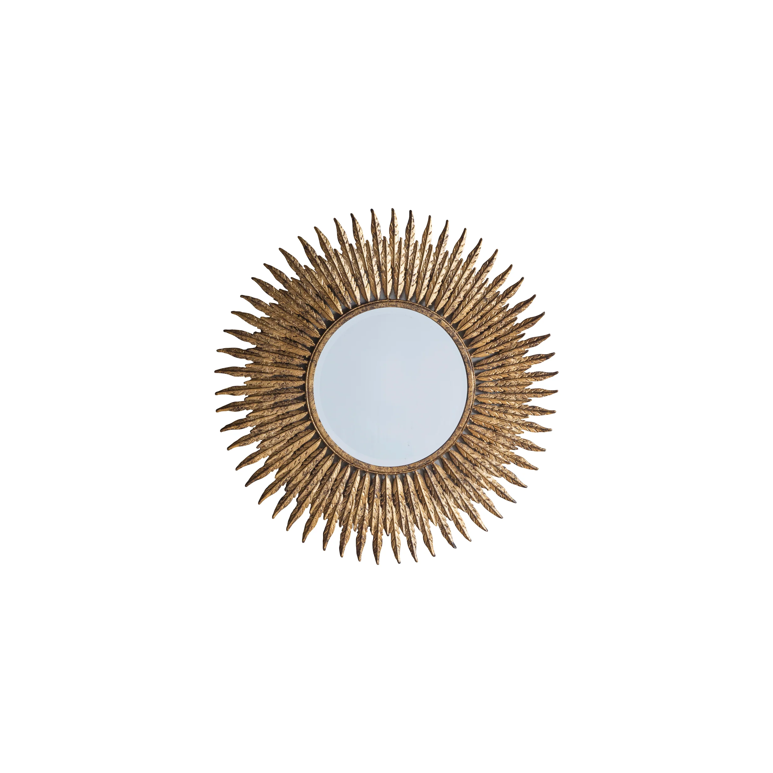 Amos Aged gold feathered frame round mirror - Image 2