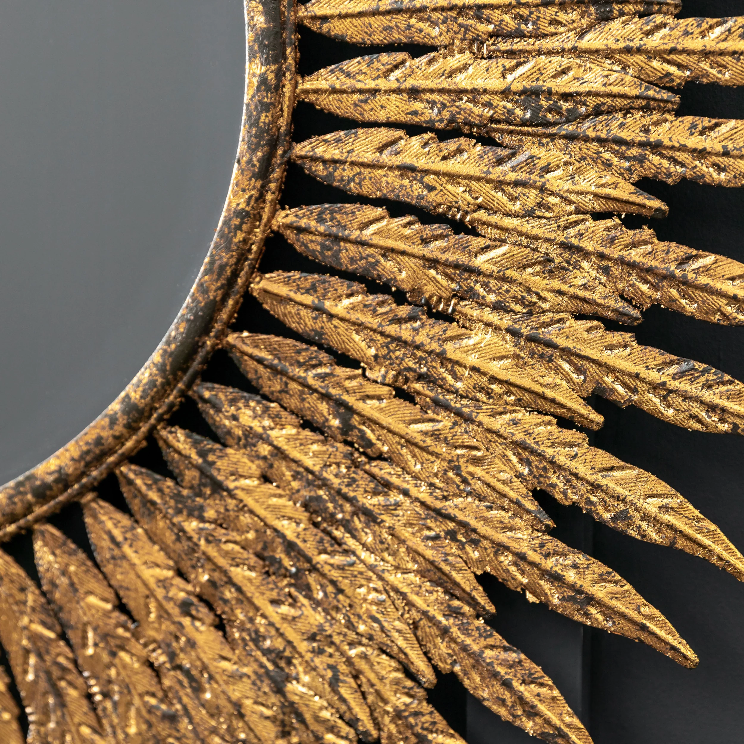 Amos Aged gold feathered frame round mirror - Image 5