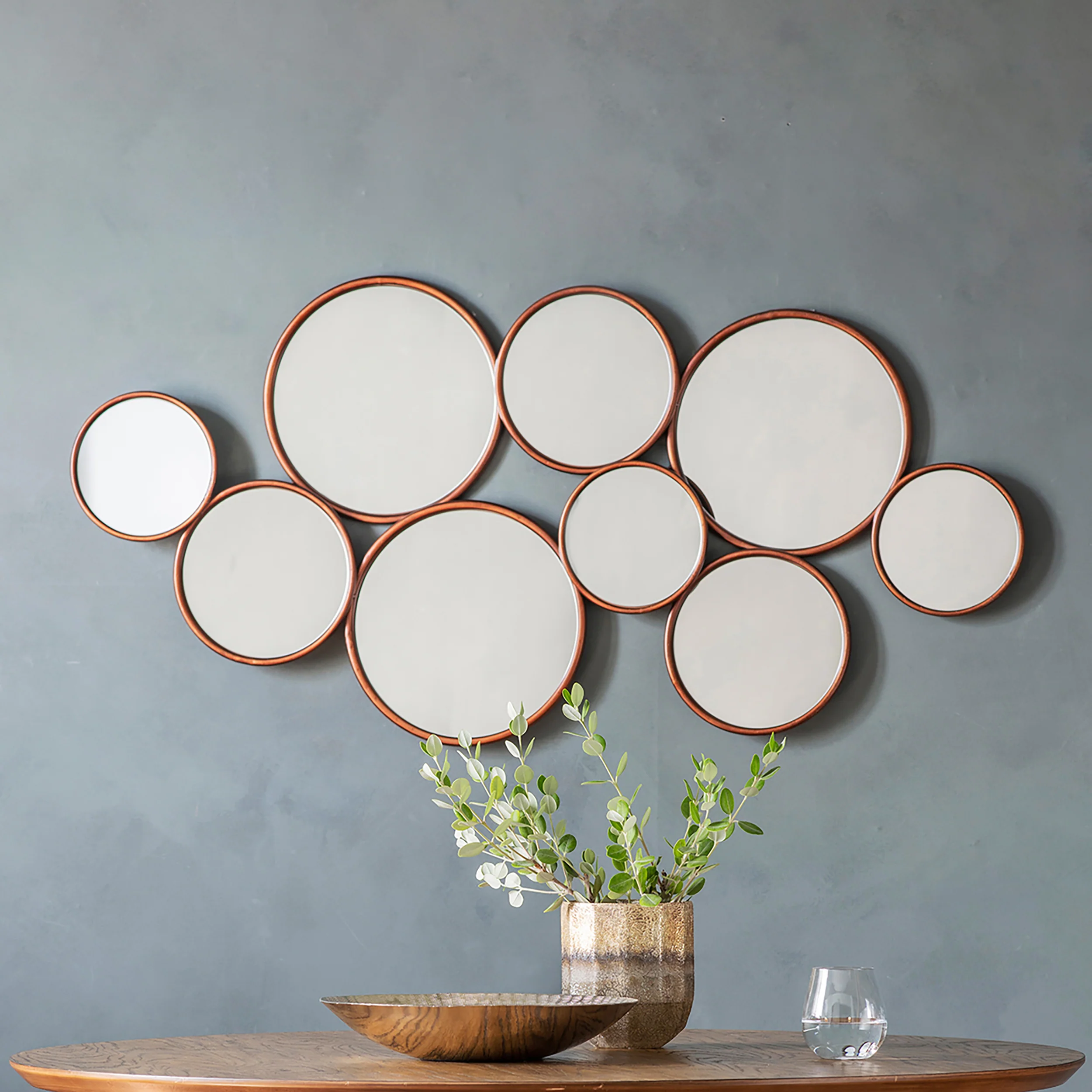 Amos Antique copper round cluster mirror - Image 3