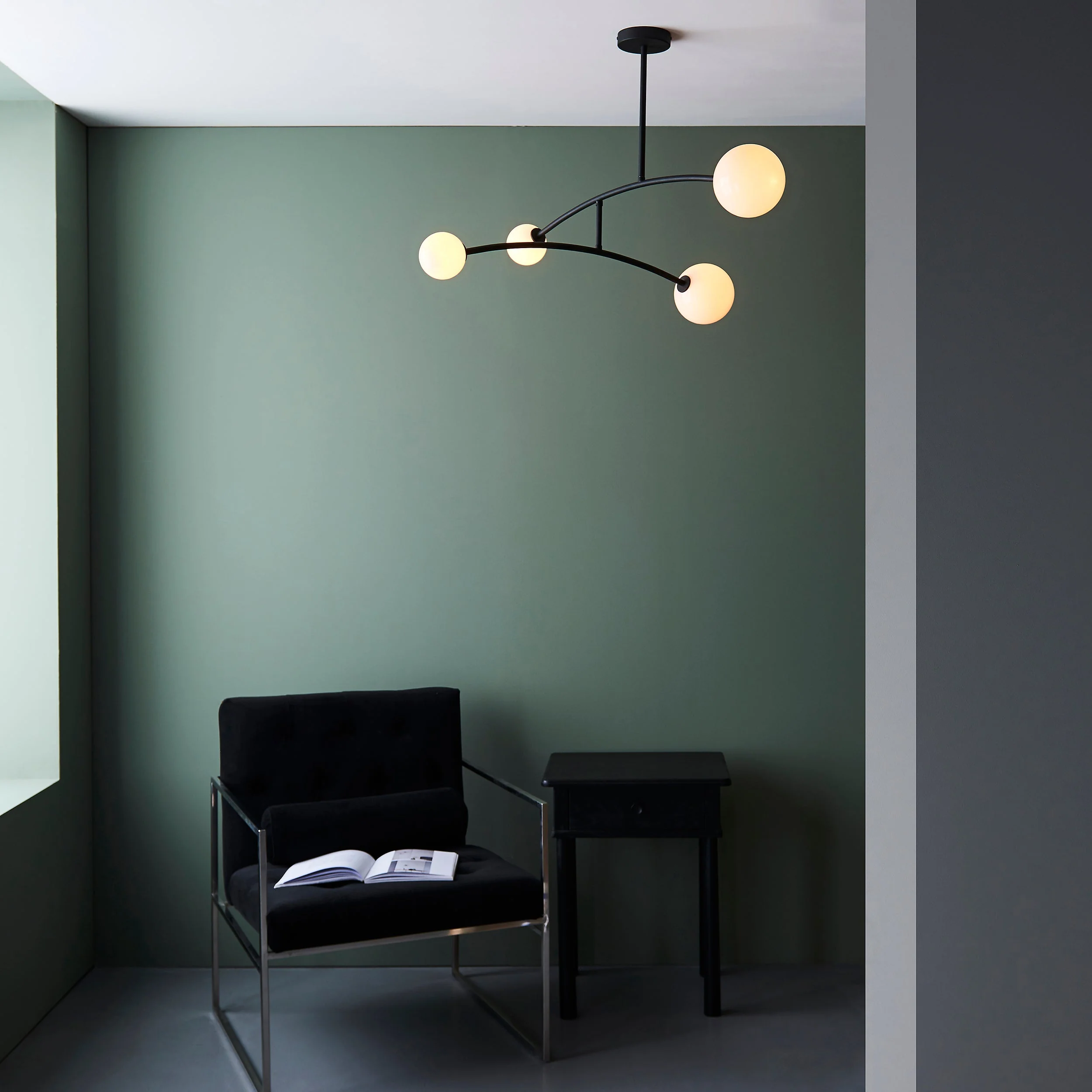 Amos Balance Ceiling Light Matt Black & Gloss Opal Glass - Image 3