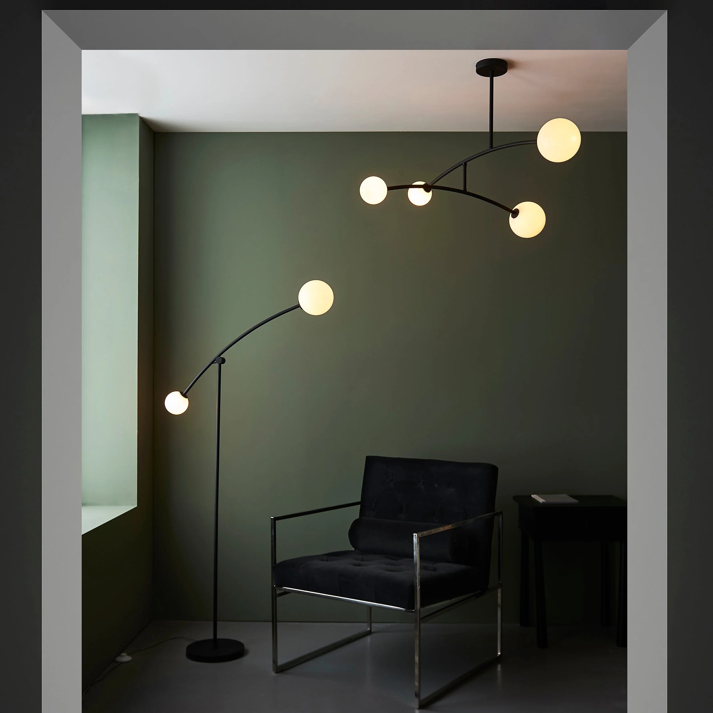 Amos Balance Ceiling Light Matt Black & Gloss Opal Glass - Image 4