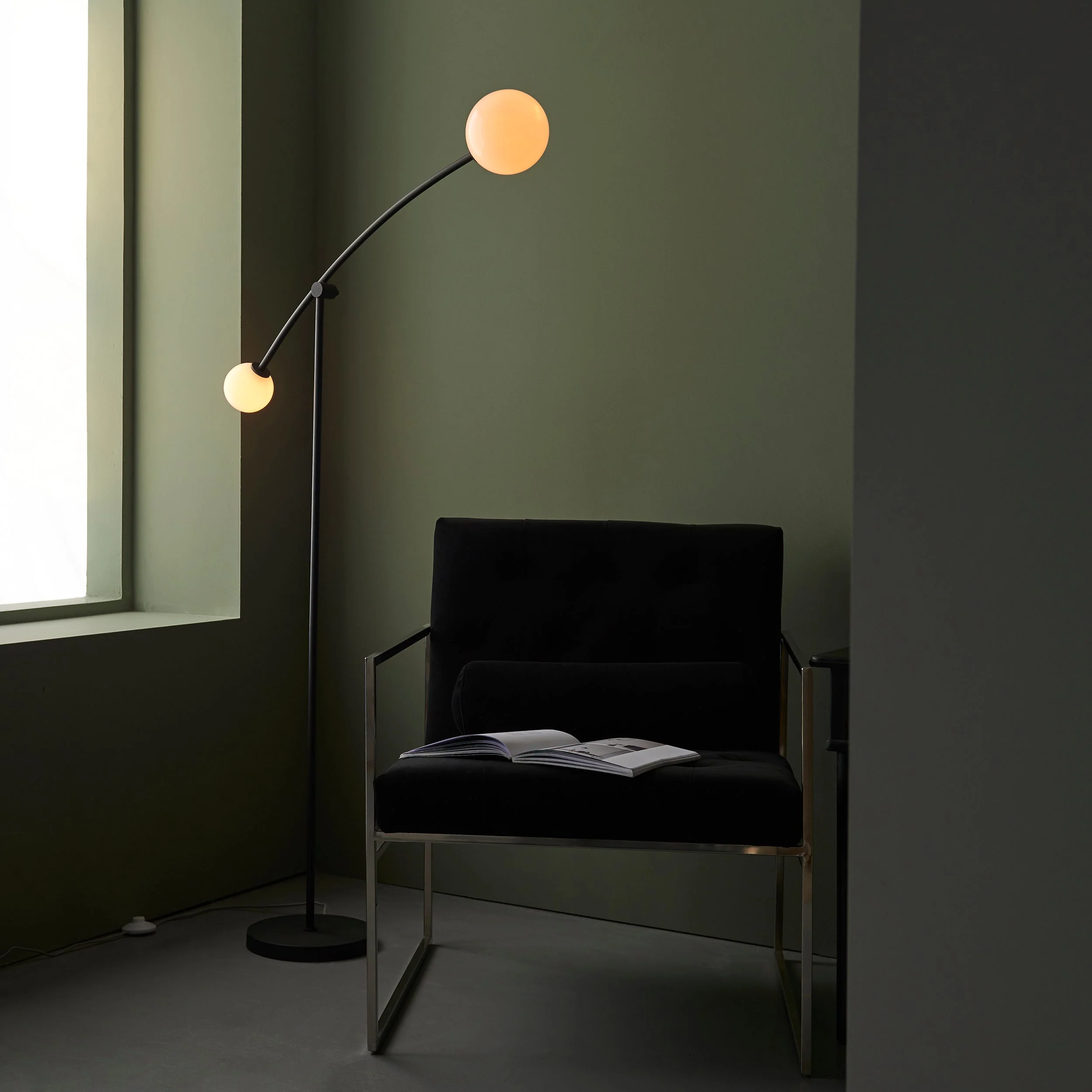Amos Balance Floor Lamp Matt Black & Gloss Opal Glass - Image 3
