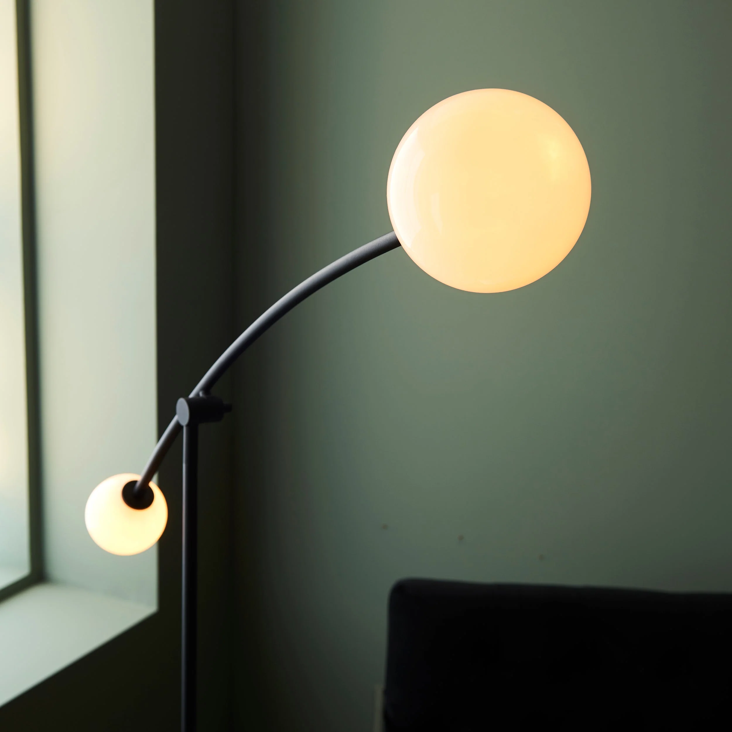 Amos Balance Floor Lamp Matt Black & Gloss Opal Glass - Image 4