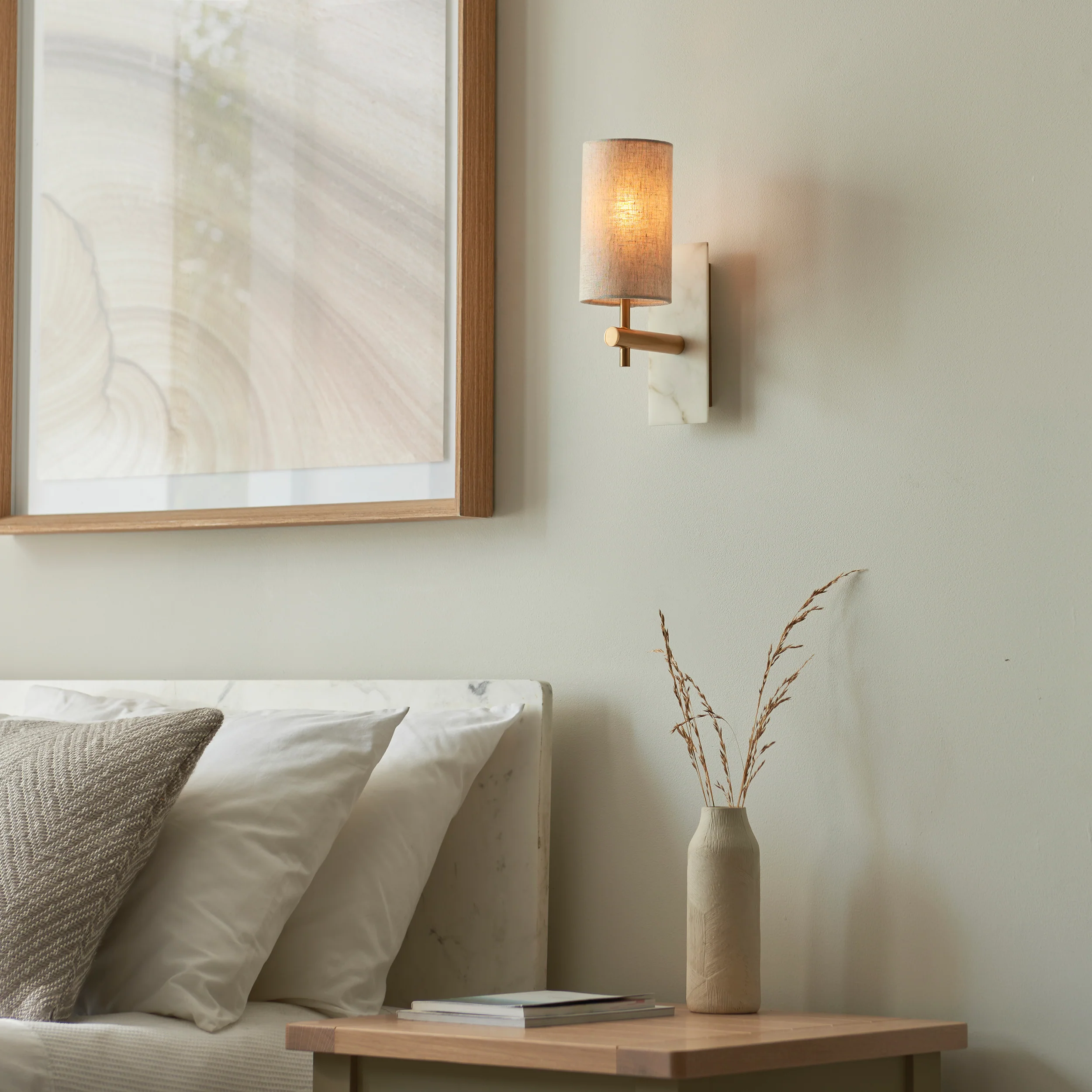 Amos Compton Marble Wall Light with Linen Shade - Image 3
