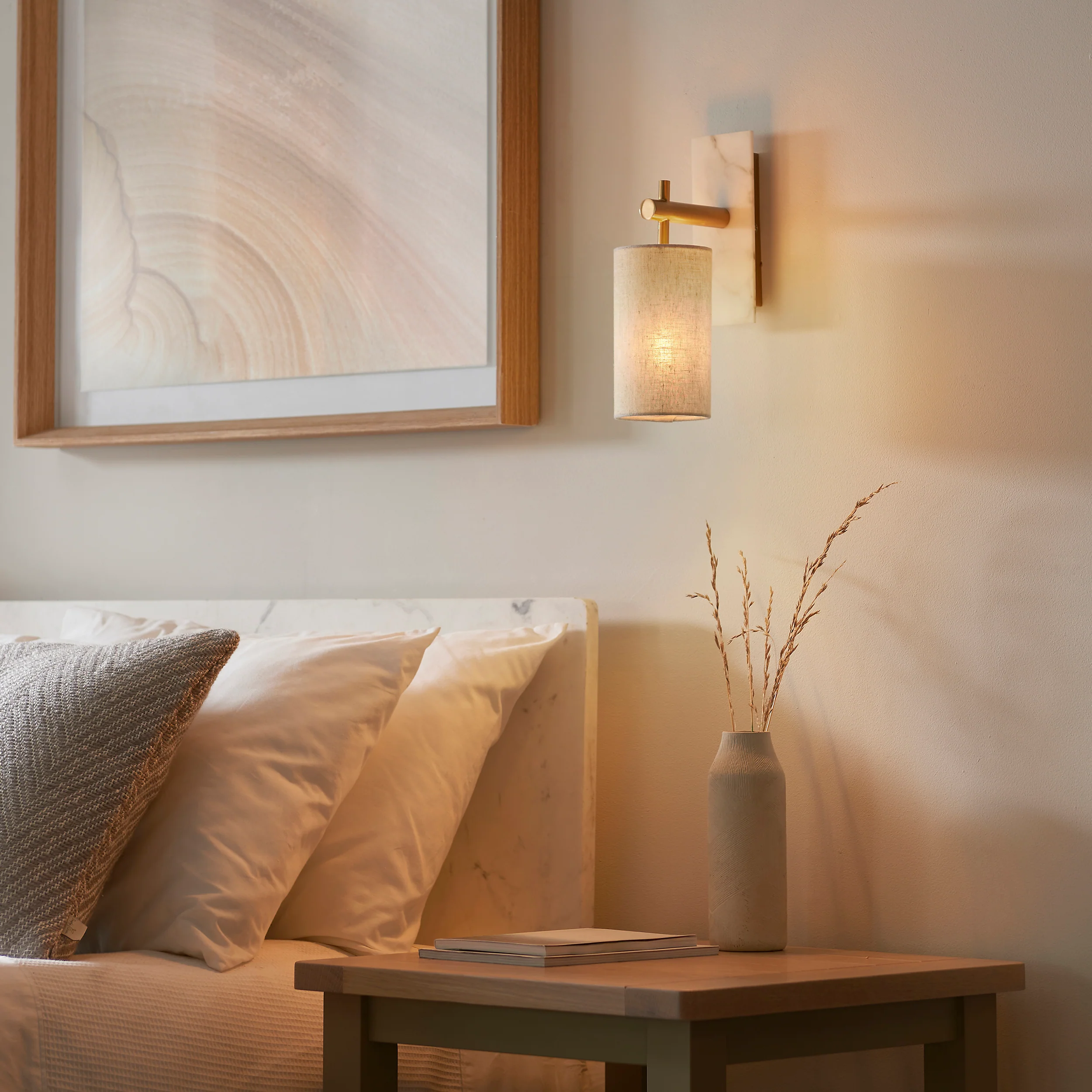 Amos Compton Marble Wall Light with Linen Shade - Image 4