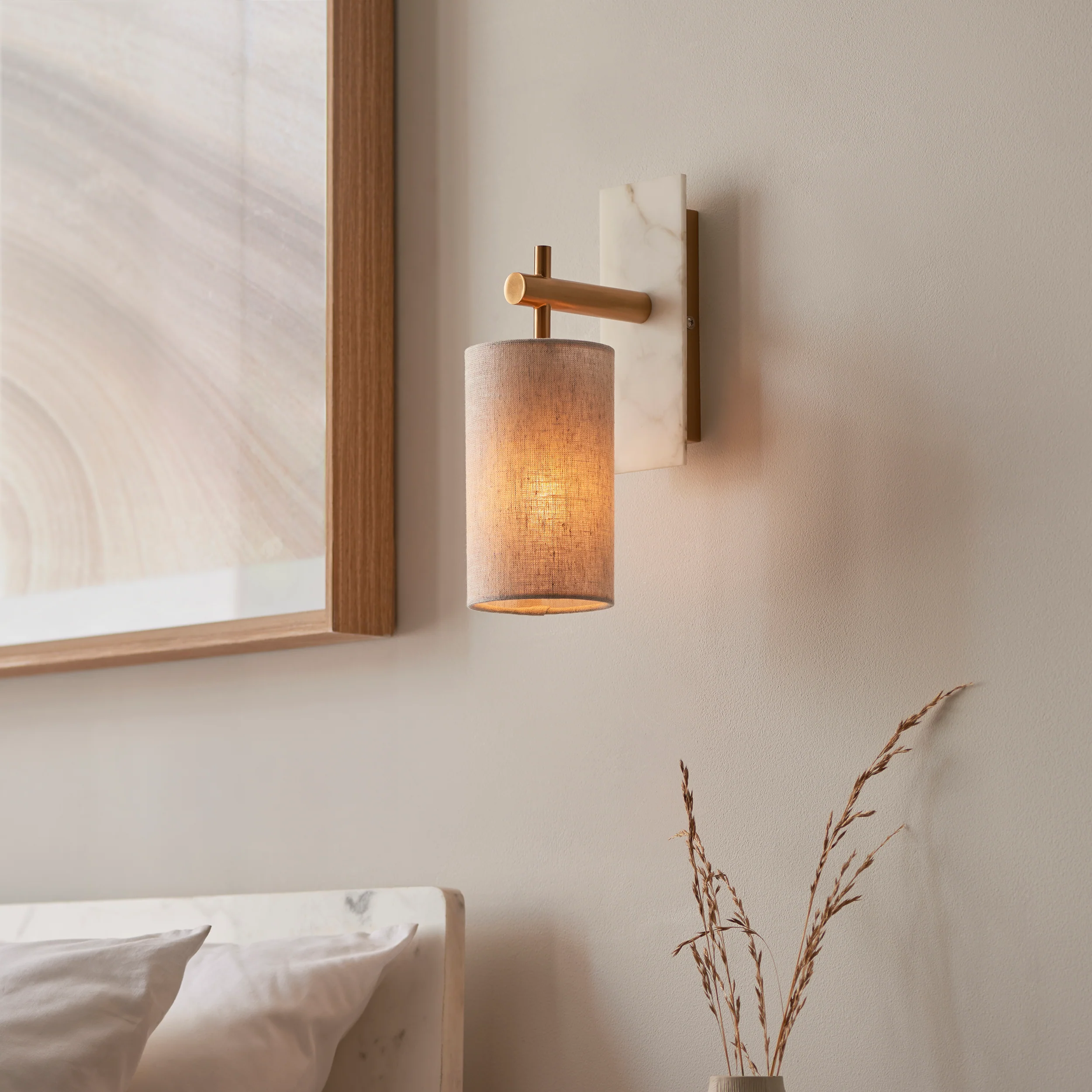 Amos Compton Marble Wall Light with Linen Shade - Image 5