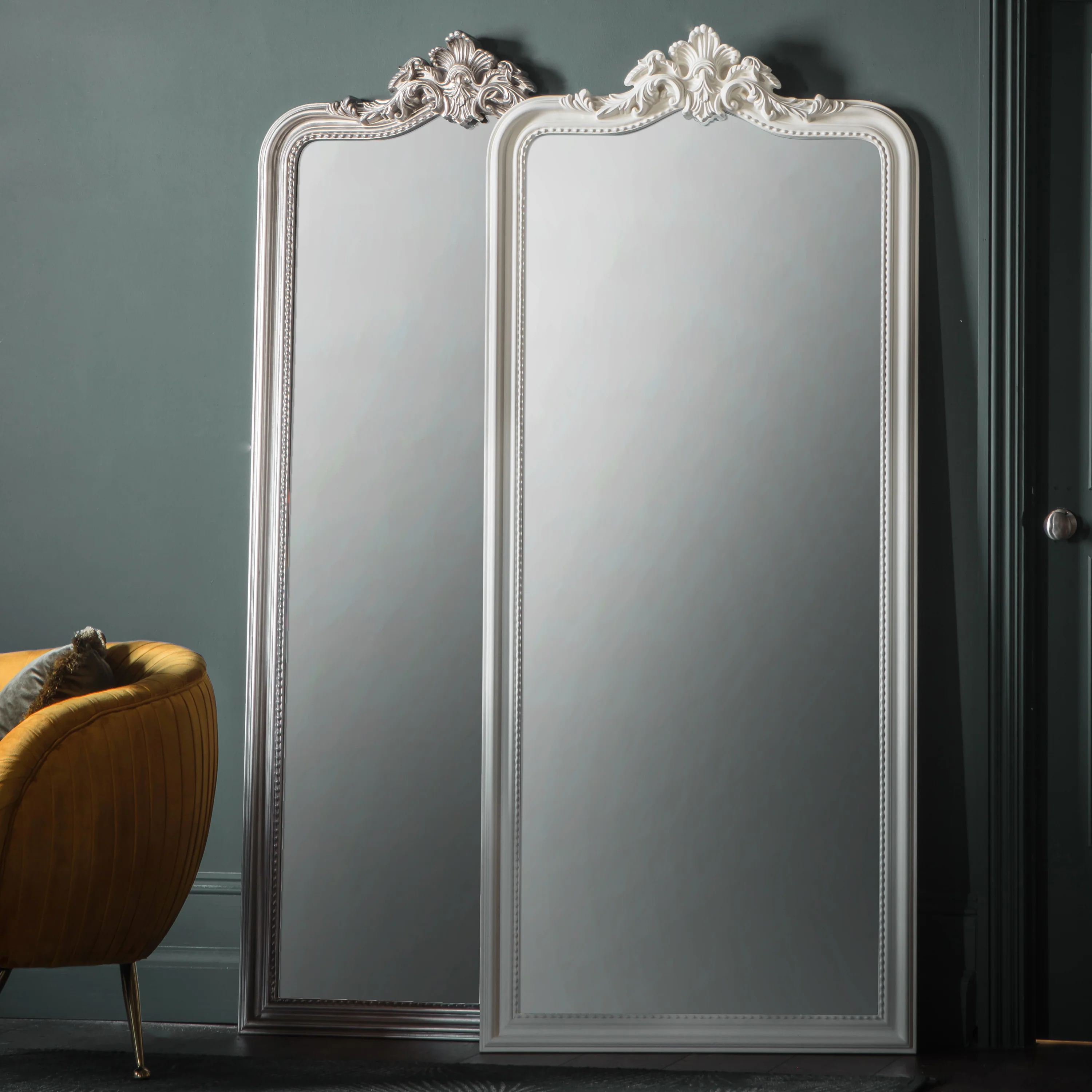 Amos Satin silver and ornate leaner mirror - Image 2
