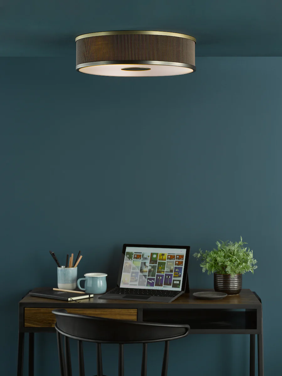 Dar Alvaro 3 Light Flush Antique Bronze With Brown Shade - Image 2