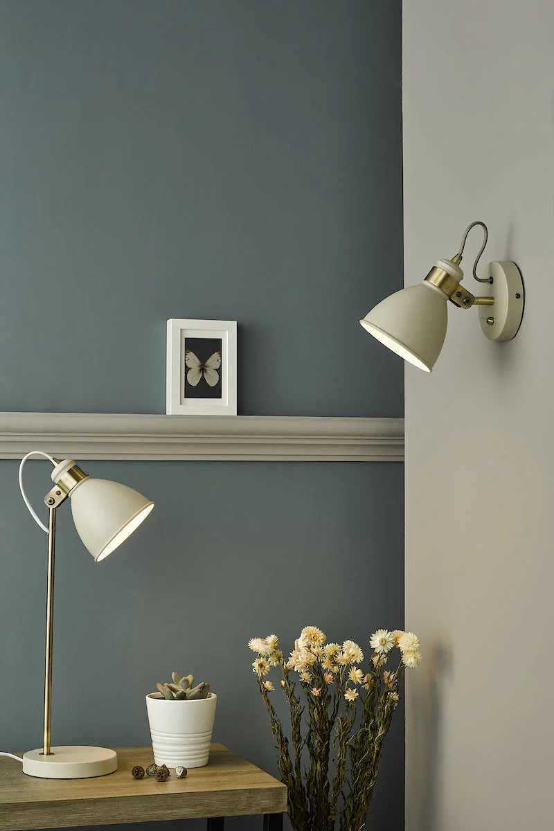 Dar Frederick Task Table Lamp Cream Antique Brass - Image 3