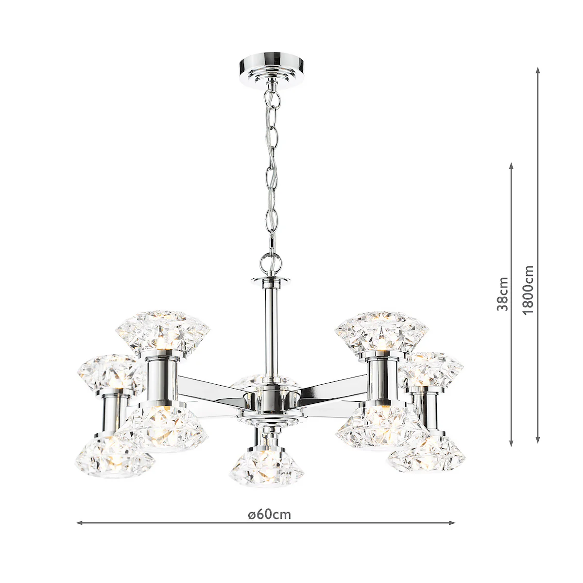 Dar Tiana 10 Light Armed Pendant Polished Chrome - Image 4
