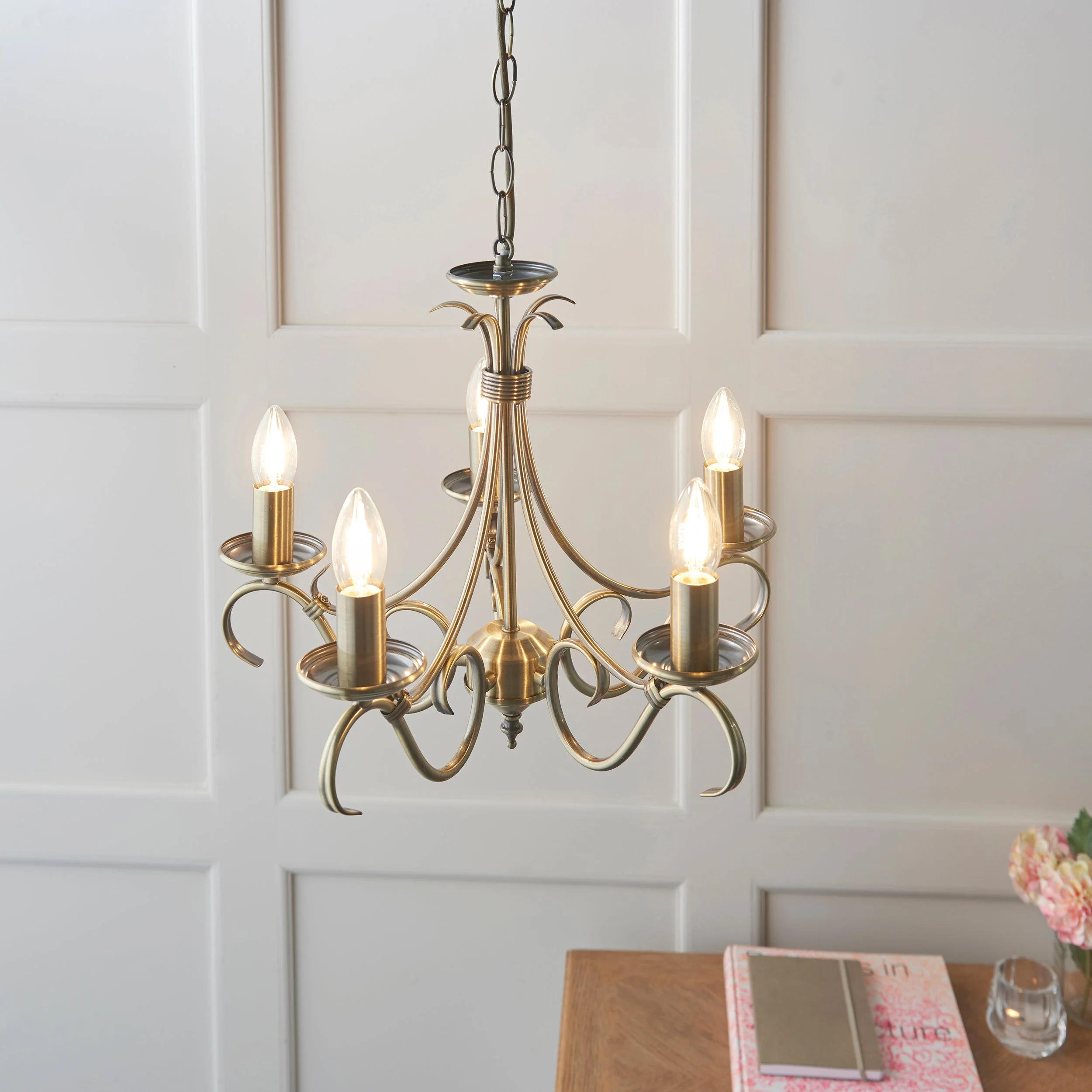 Endon Bernice 5lt Chandelier Antique Brass - Image 4
