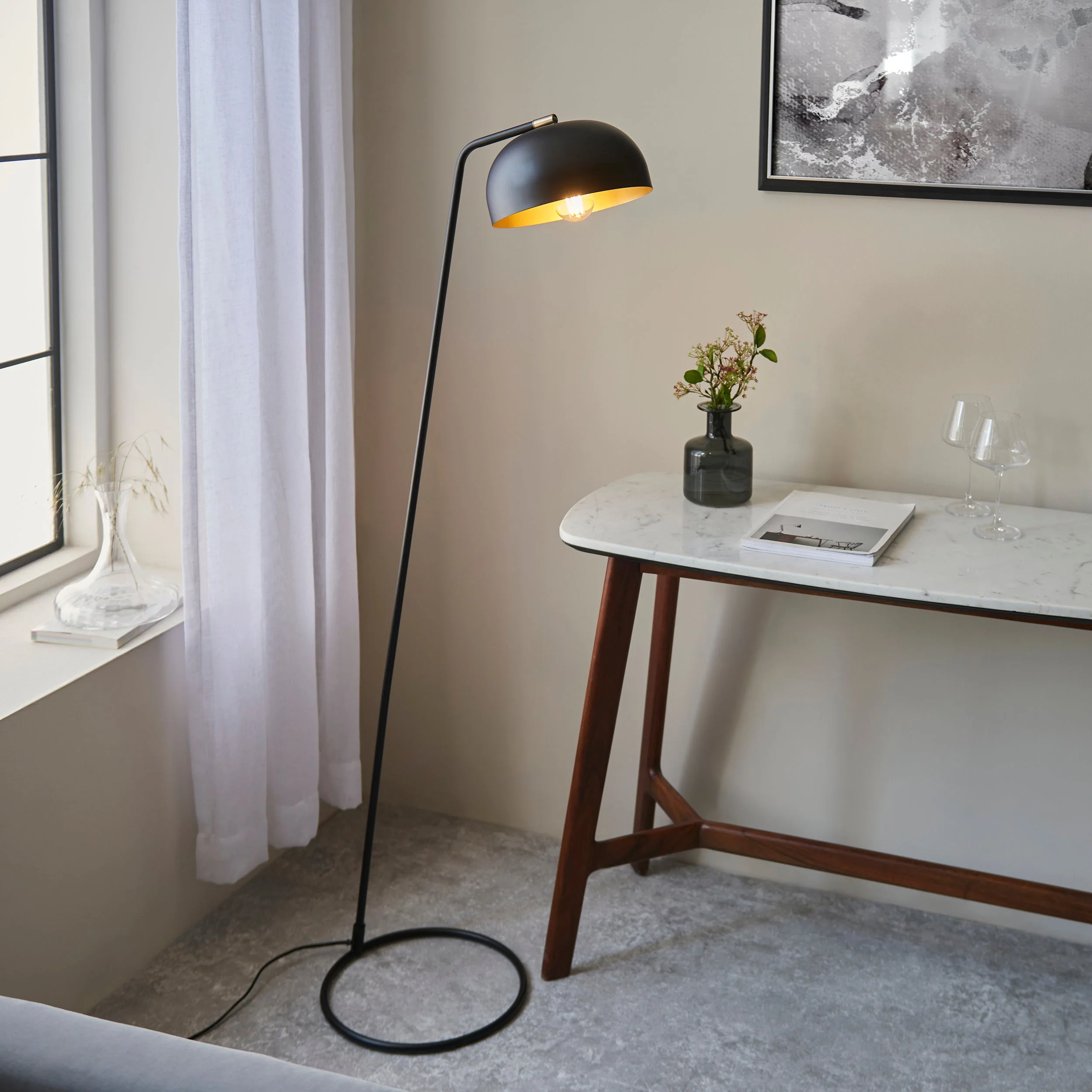 Endon Brair Floor Lamp Matt Black & Antique Brass - Image 3