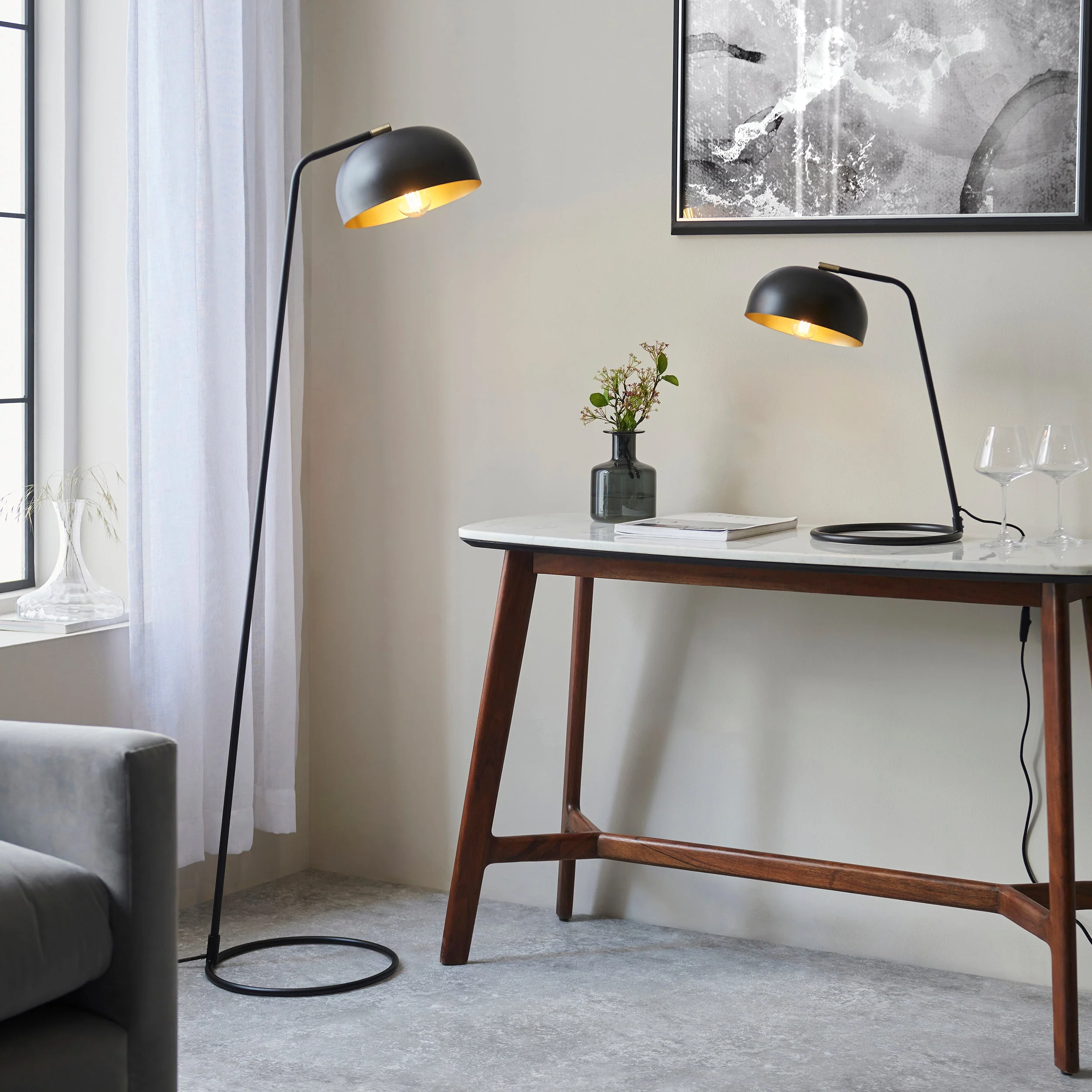 Endon Brair Floor Lamp Matt Black & Antique Brass - Image 7