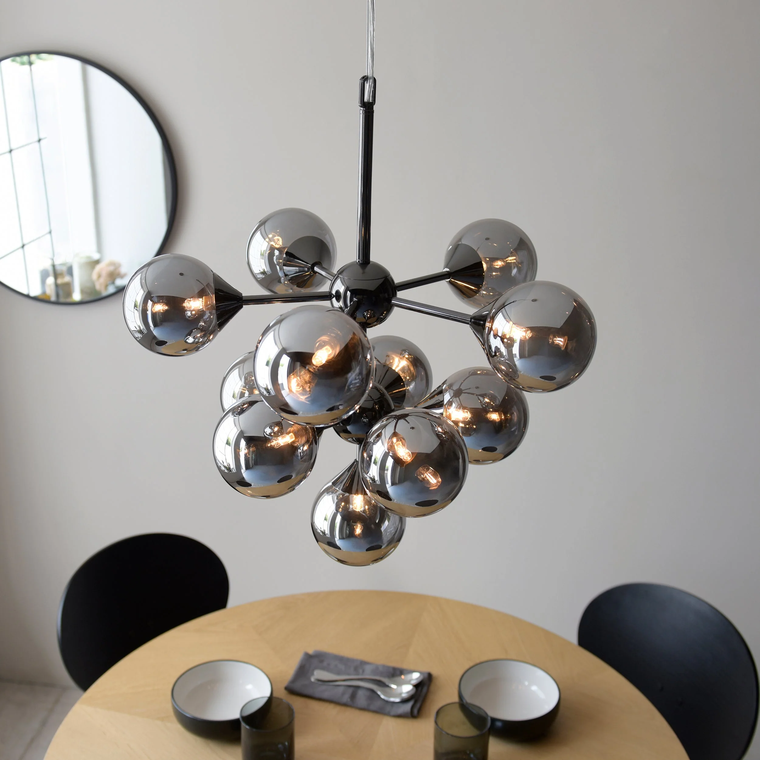 Endon Oscar 11lt Modern Chandelier Black Chrome & Smoked Glass - Image 4