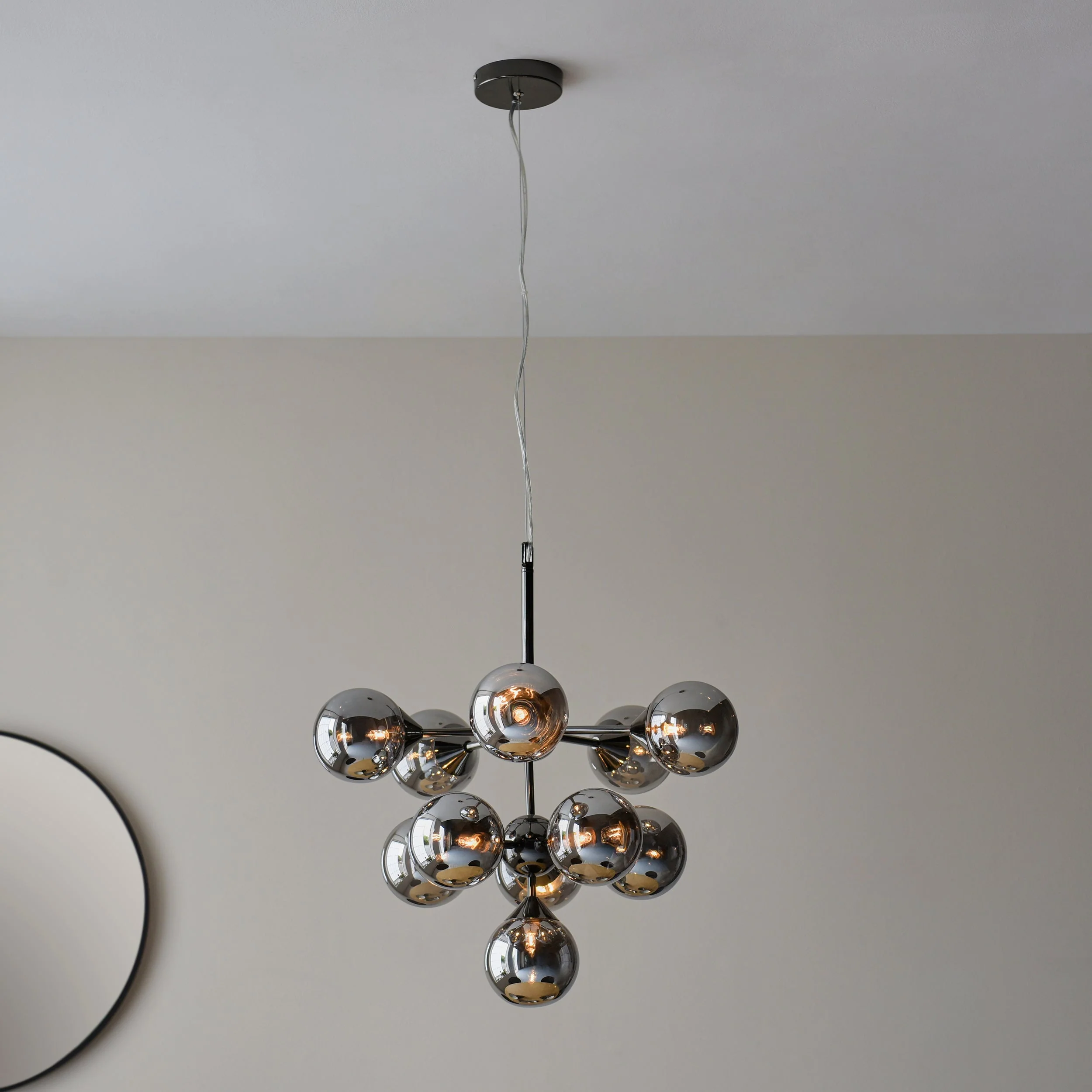 Endon Oscar 11lt Modern Chandelier Black Chrome & Smoked Glass - Image 7