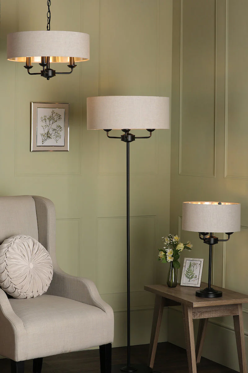 Laura Ashley Sorrento 3 Light Chandelier Matt Black and Natural With Shade - Image 3