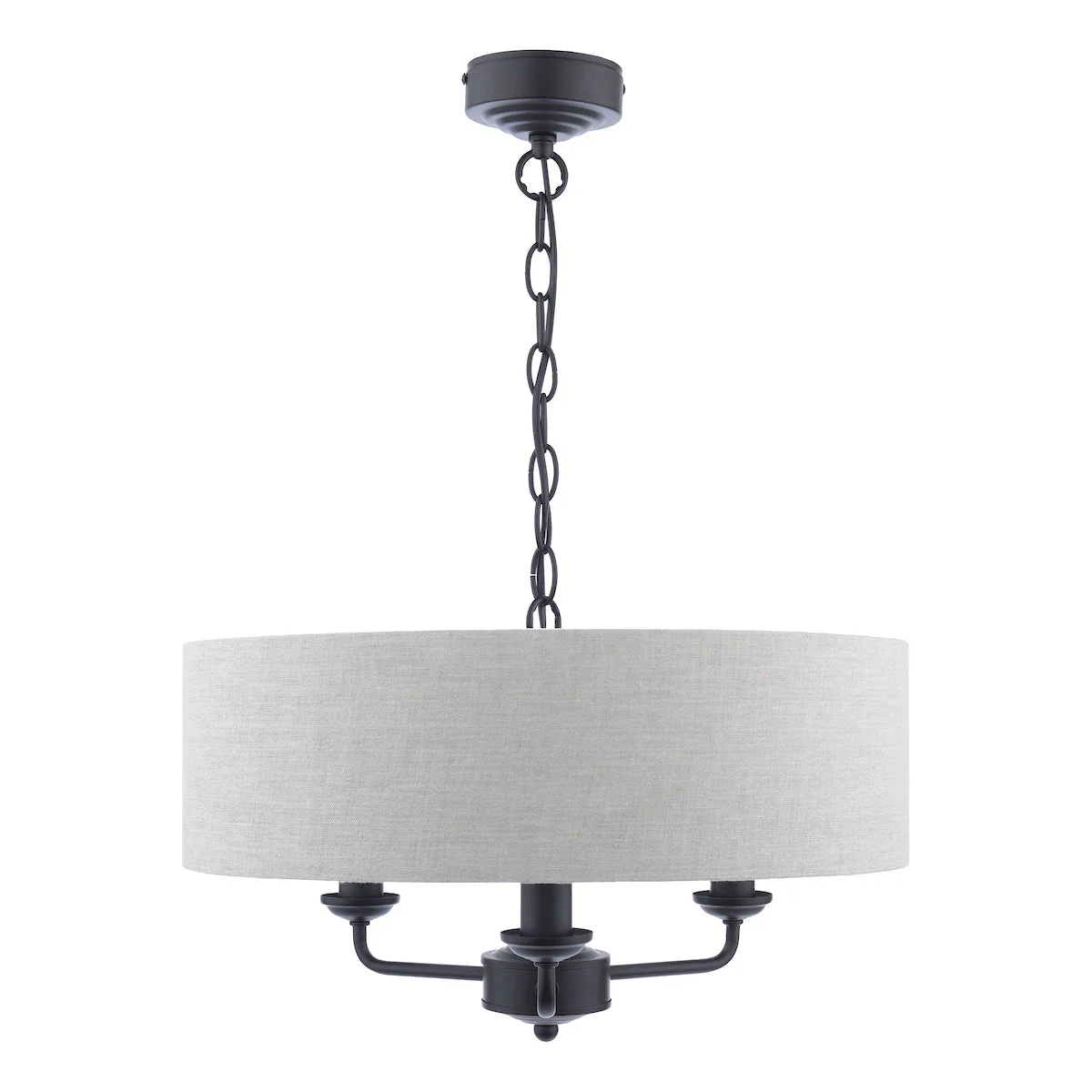 Laura Ashley Sorrento 3 Light Chandelier Matt Black and Natural With Shade - Image 4