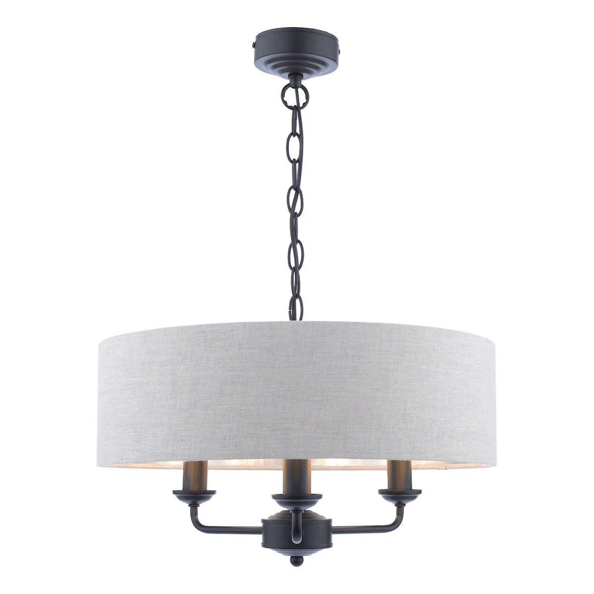 Laura Ashley Sorrento 3 Light Chandelier Matt Black and Natural With Shade - Image 5