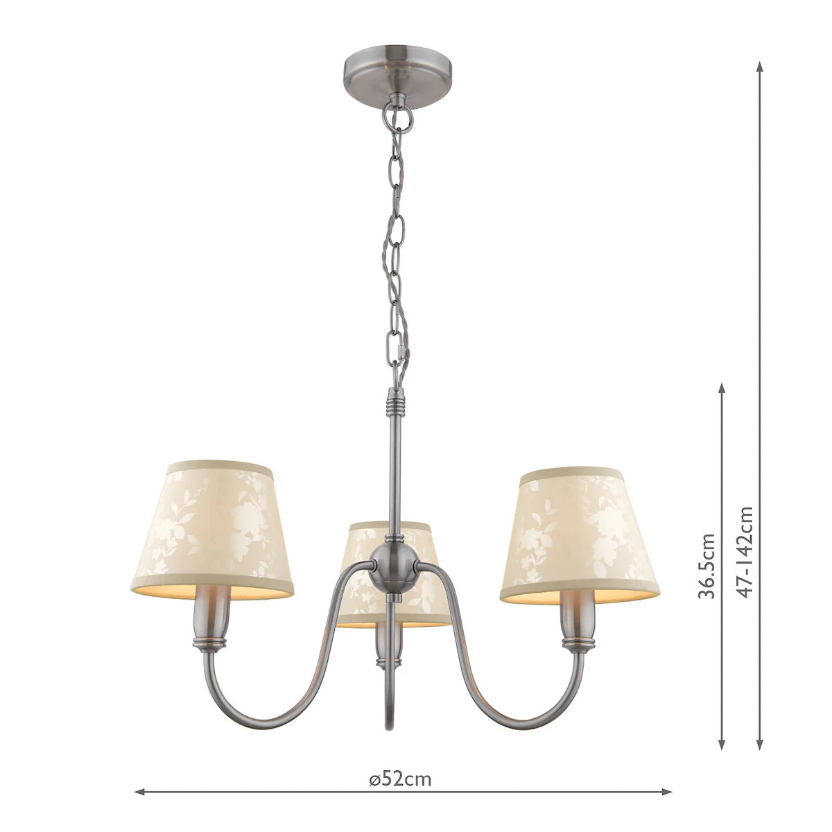Laura Ashley Westbourne 3 Light Armed Pendant Polished Pewter With Shade - Image 10