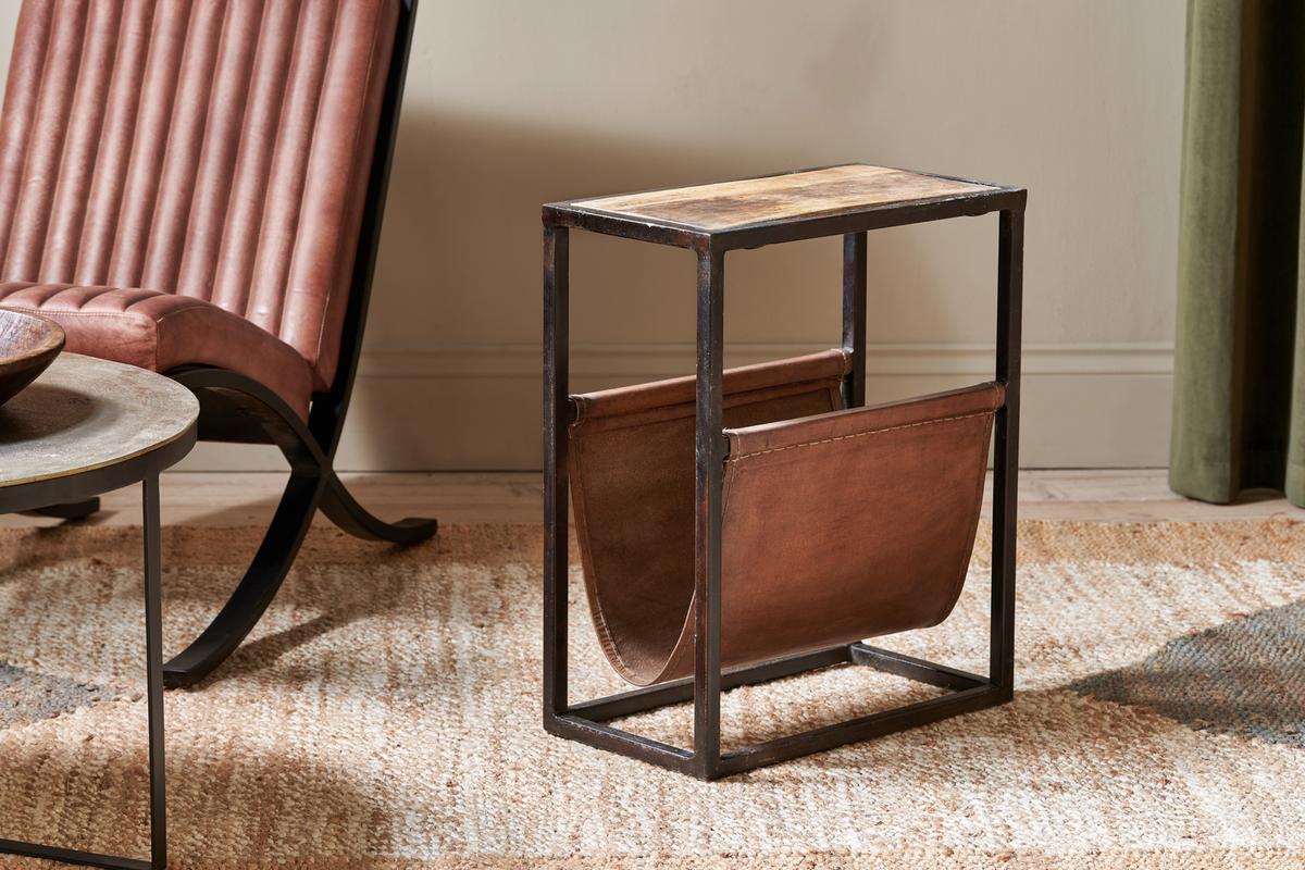 Nkuku Alera Side Table Natural & Brown Leather - Image 3