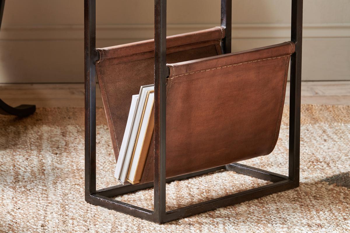 Nkuku Alera Side Table Natural & Brown Leather - Image 4