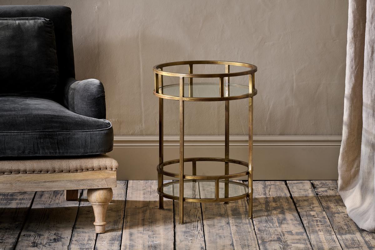 Nkuku Nakuru Iron & Glass Drinks Side Table Brass - Image 2